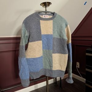 CLANSMAN Vintage Scottish Shetland Wool Pastel Color Block Knot Sweater